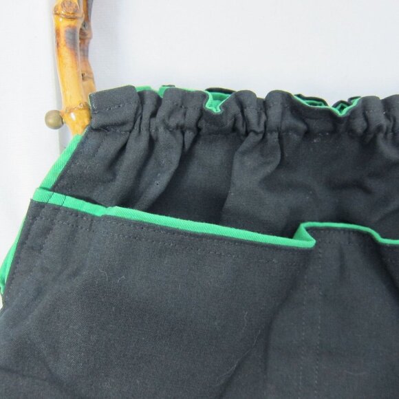 Vintage Tulip Appliqué Bamboo Handle Blue & Green Fabric Handbag Spring 80's - Picture 6 of 9